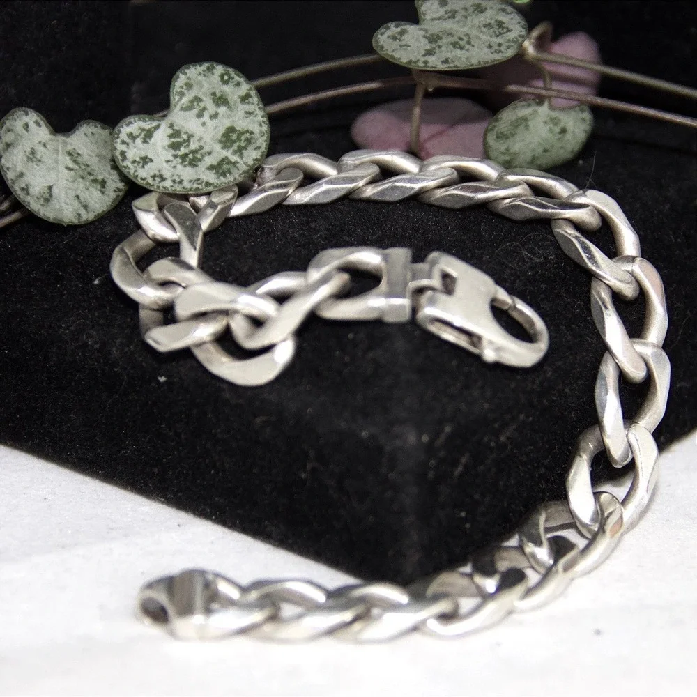 VTG HEAVY Sterling Silver Curb Link Bracelet 8.25 Inch 34.5g 925 biker punk